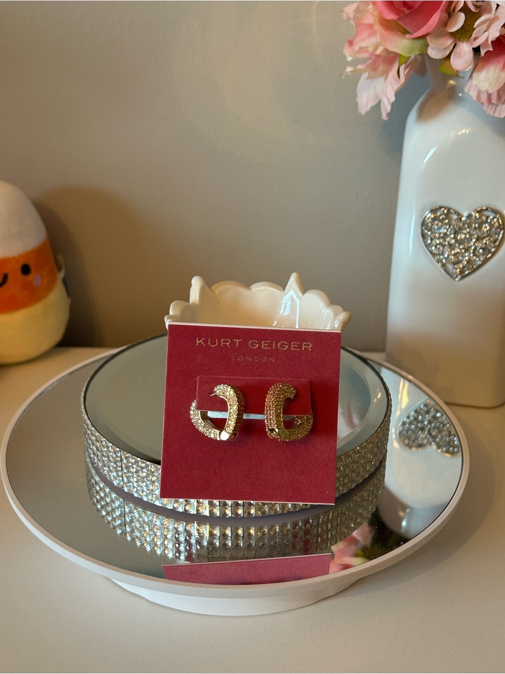NWT! Kurt Geiger Pave Heart Huggie Earrings